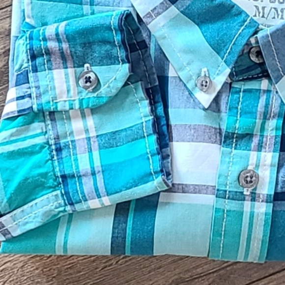 Lightly Worn! AREOPOSTALE - Mens Blue/Green Plaid Button Down Shirt- Size M - Picture 4 of 6